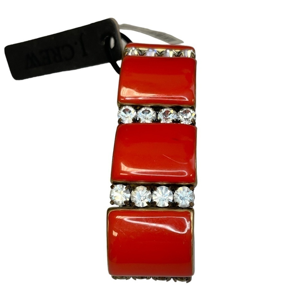 J Crew Red Square Gold-Tone Bracelet Rhinestone Diamonds New Elastic - Picture 4 of 7